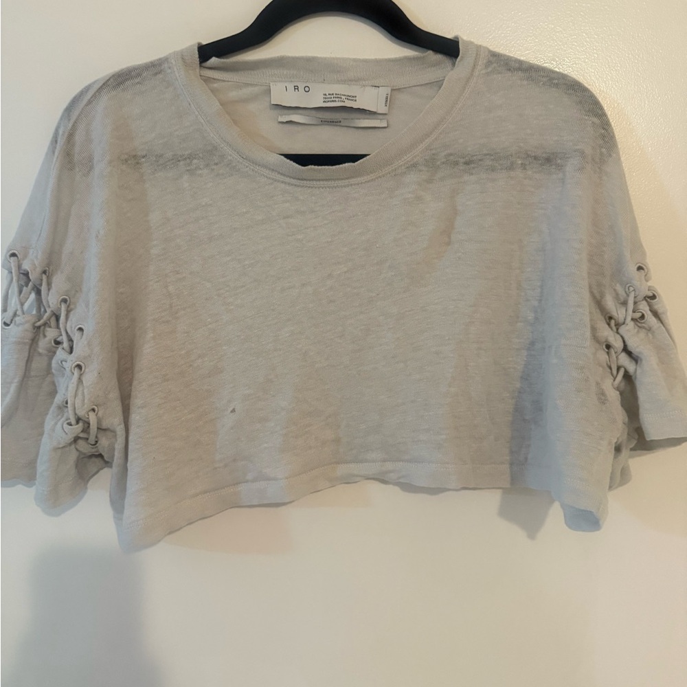 IRO Gray Ruched Crop T-Shirt